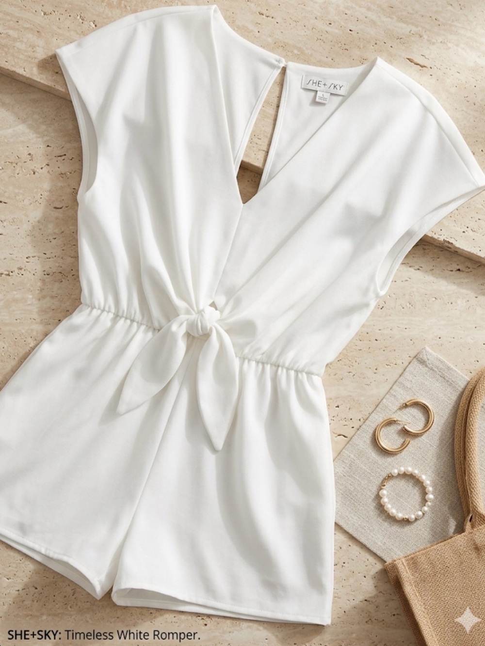 She + Sky White Tie-Front Romper